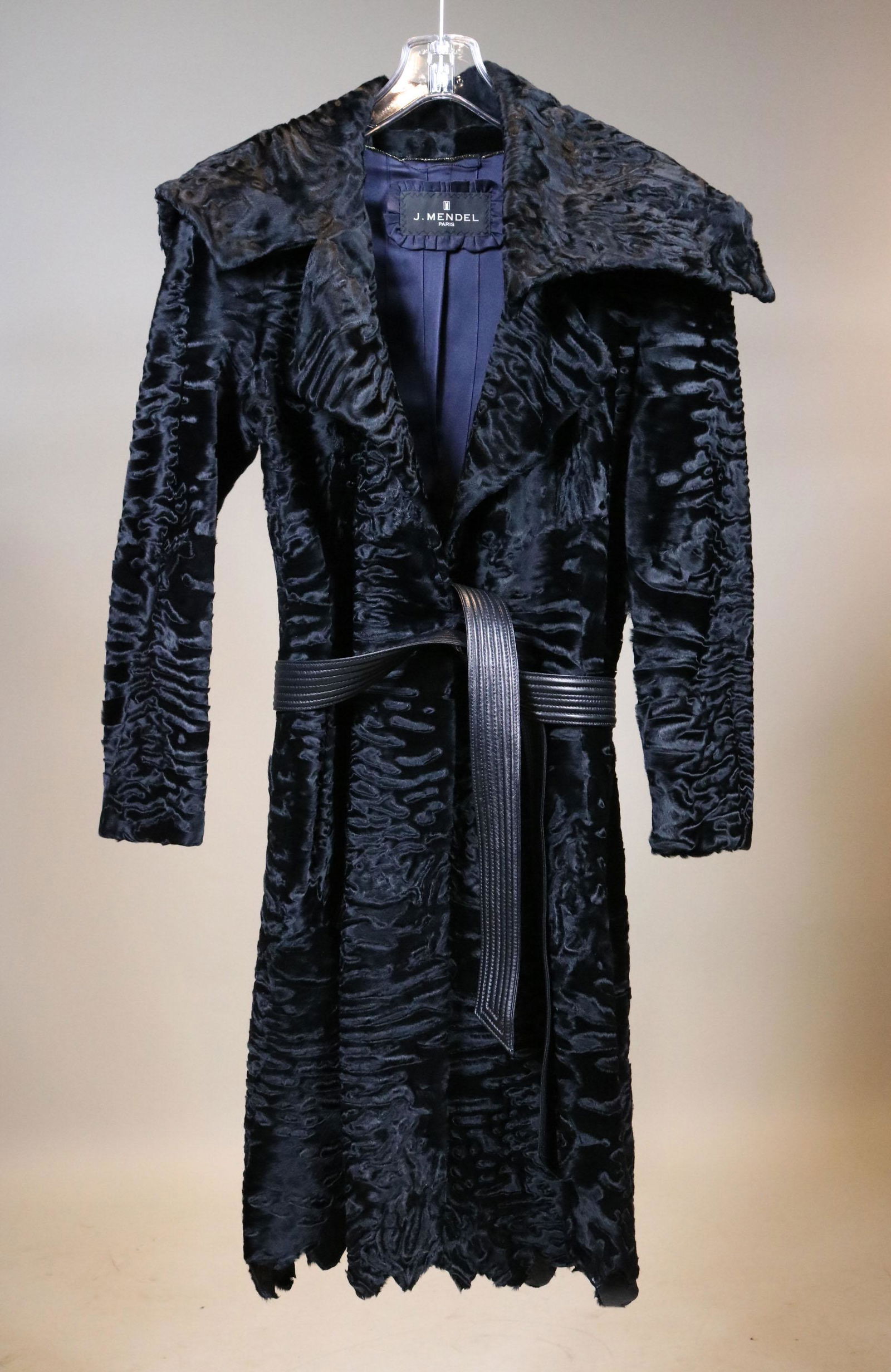 J. Mendel Black Lambs Wool Belted Coat (1 of 5)