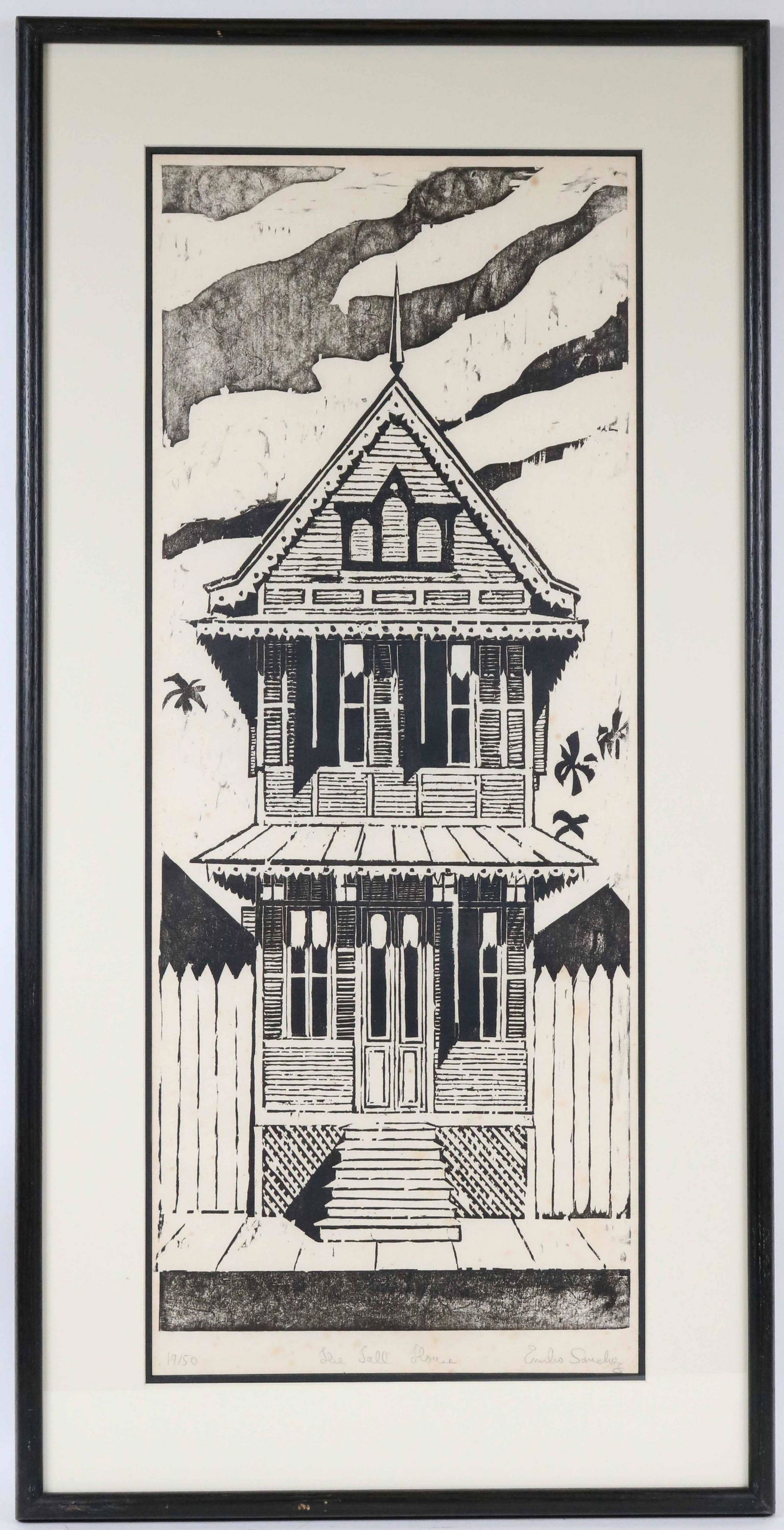Woodblock Print, Emilio Sanchez, "The Tall House" (1 of 7)