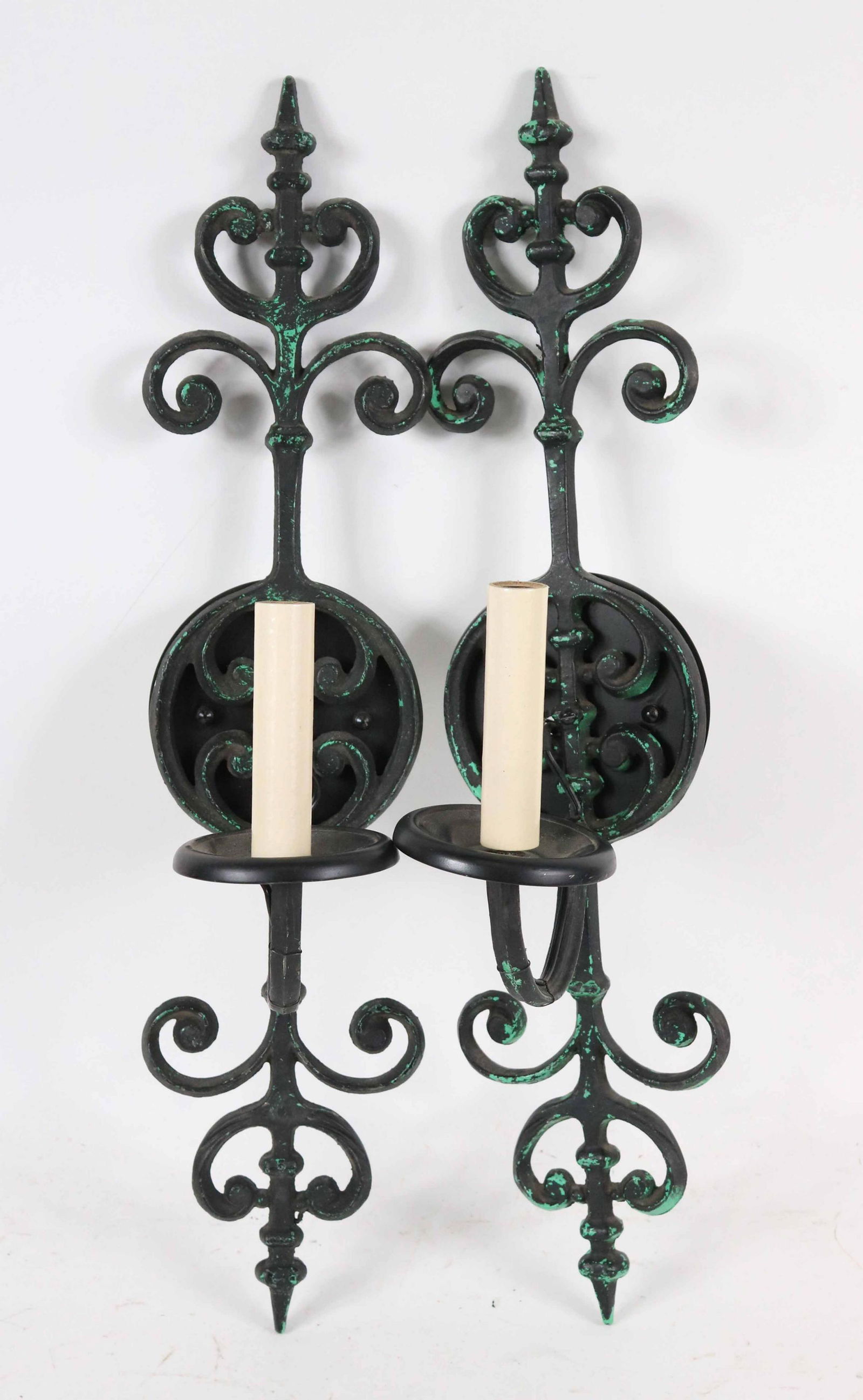 Pair of Black Painted Iron Scroll Sconces (1 of 5)