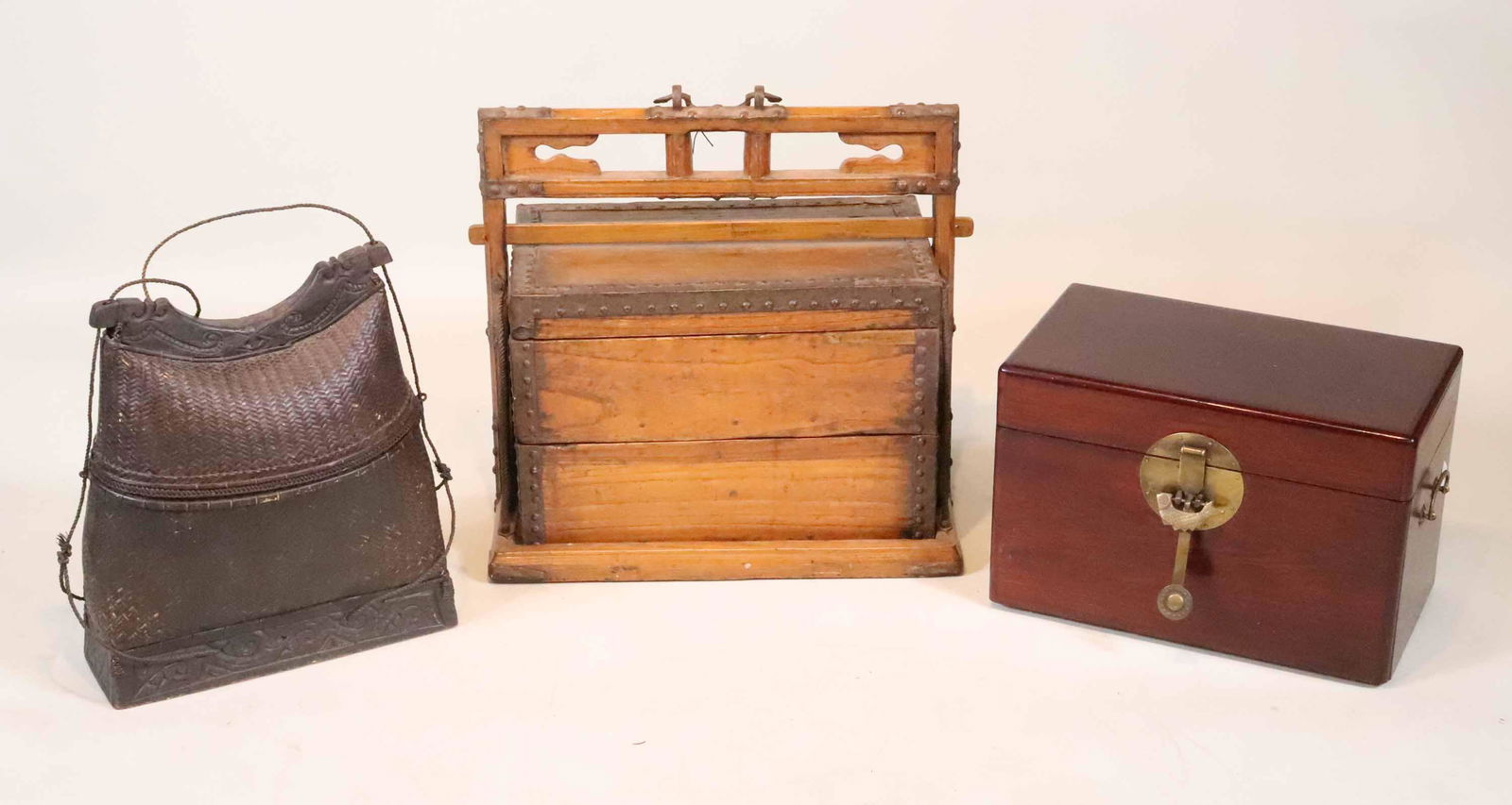 Chinese Metal Mounted Hardwood Bento Box (1 of 9)