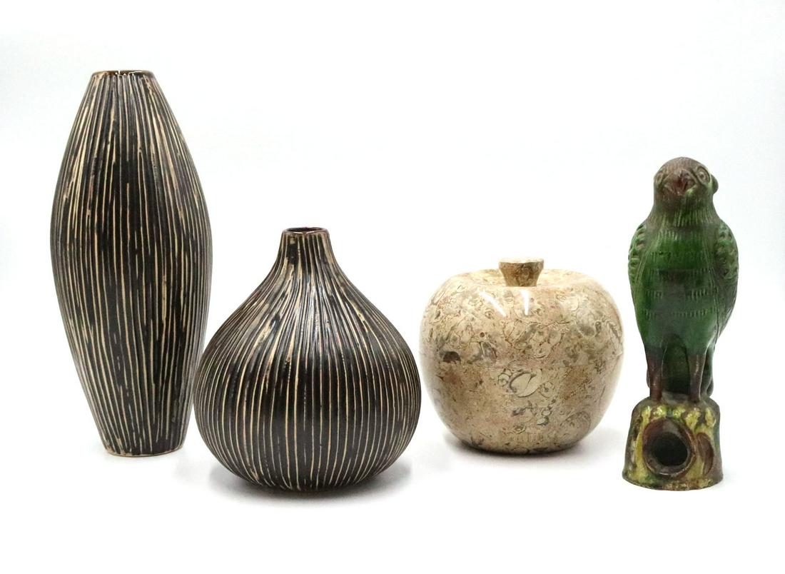 Two Brown Striped Ceramic Vases (1 of 8)