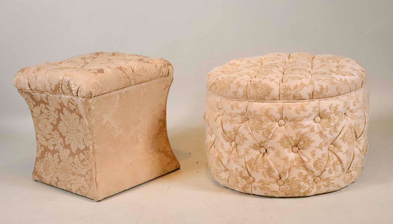 Two Beige Upholstered Tufted Ottomans (1 of 5)