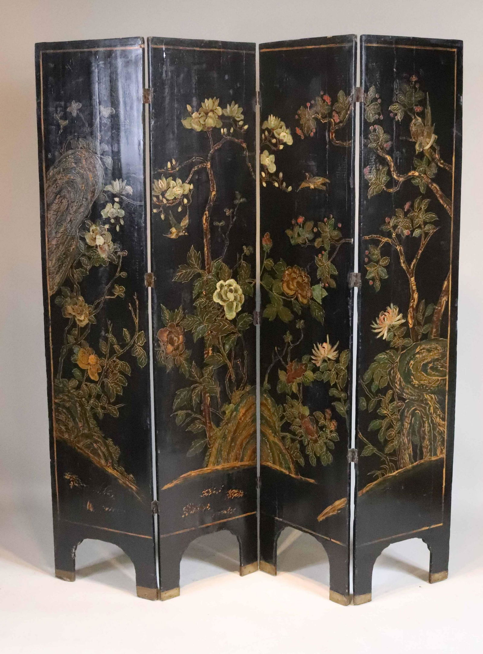 Chinese Painted Lacquer Four Panel Screen (1 of 18)