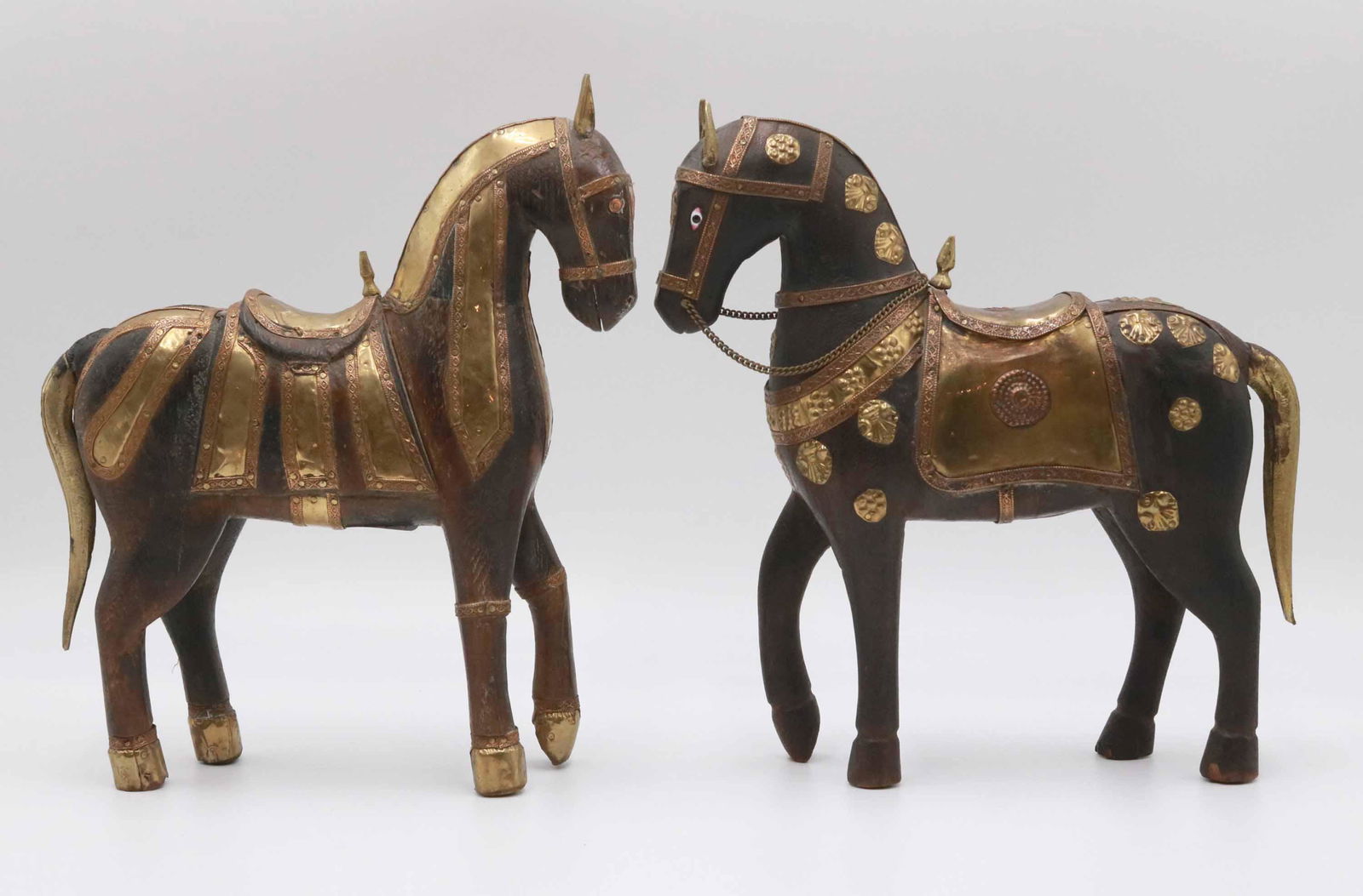 Two Asian Carved Wood and Brass Horses (1 of 6)