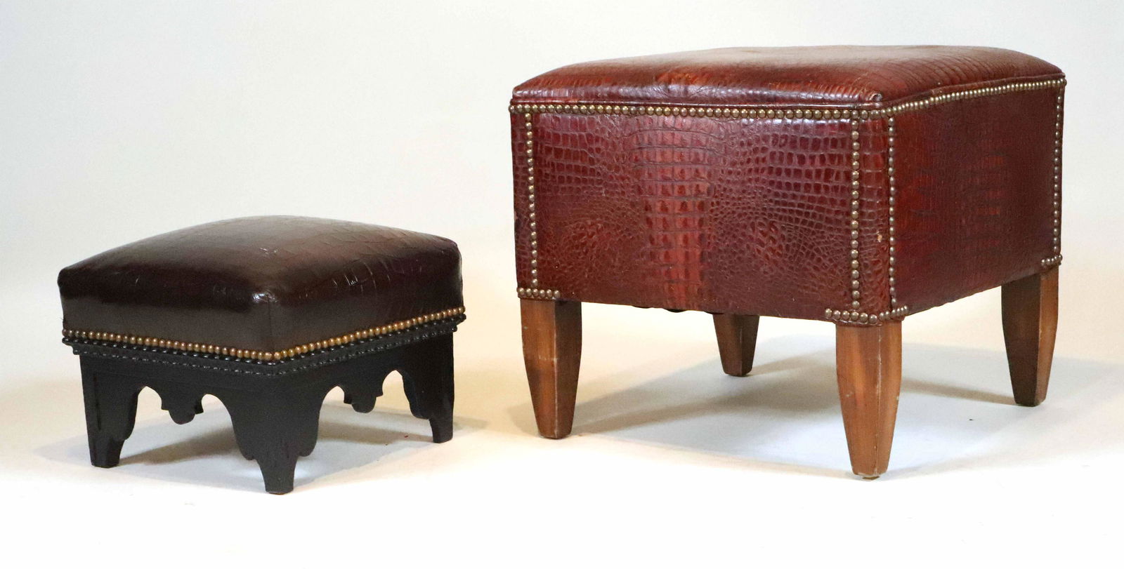 Two Faux-Alligator Upholstered Ottomans (1 of 6)
