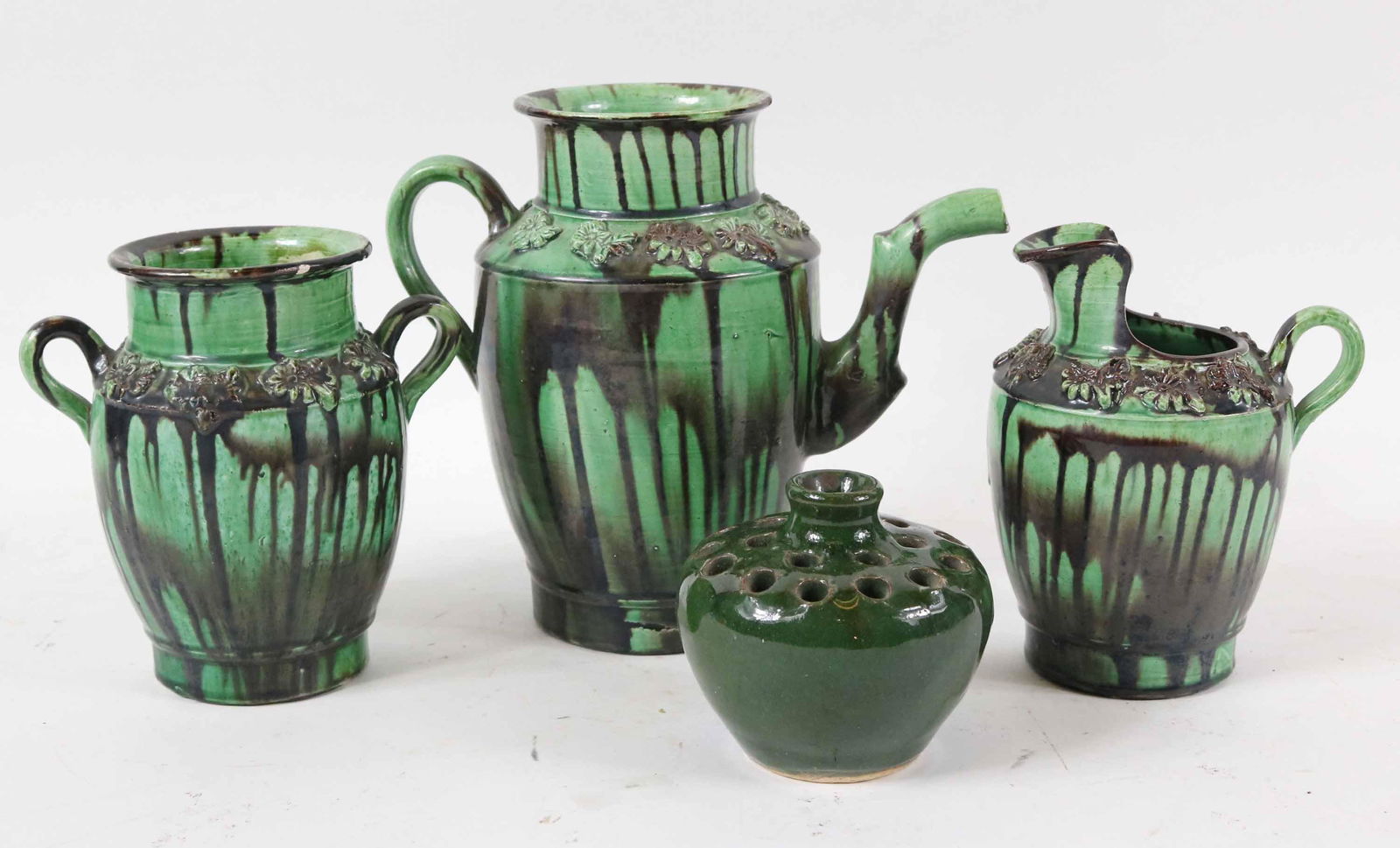 Set of Three Black & Green Glazed Table Articles (1 of 4)
