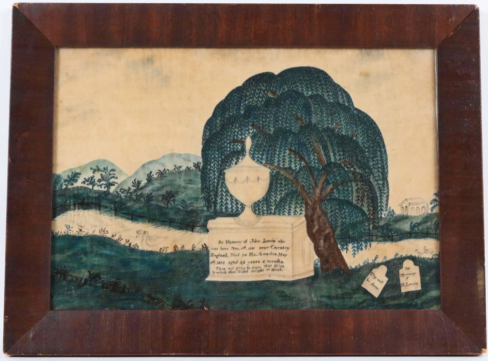 Framed Mourning Picture on Velvet (1 of 6)