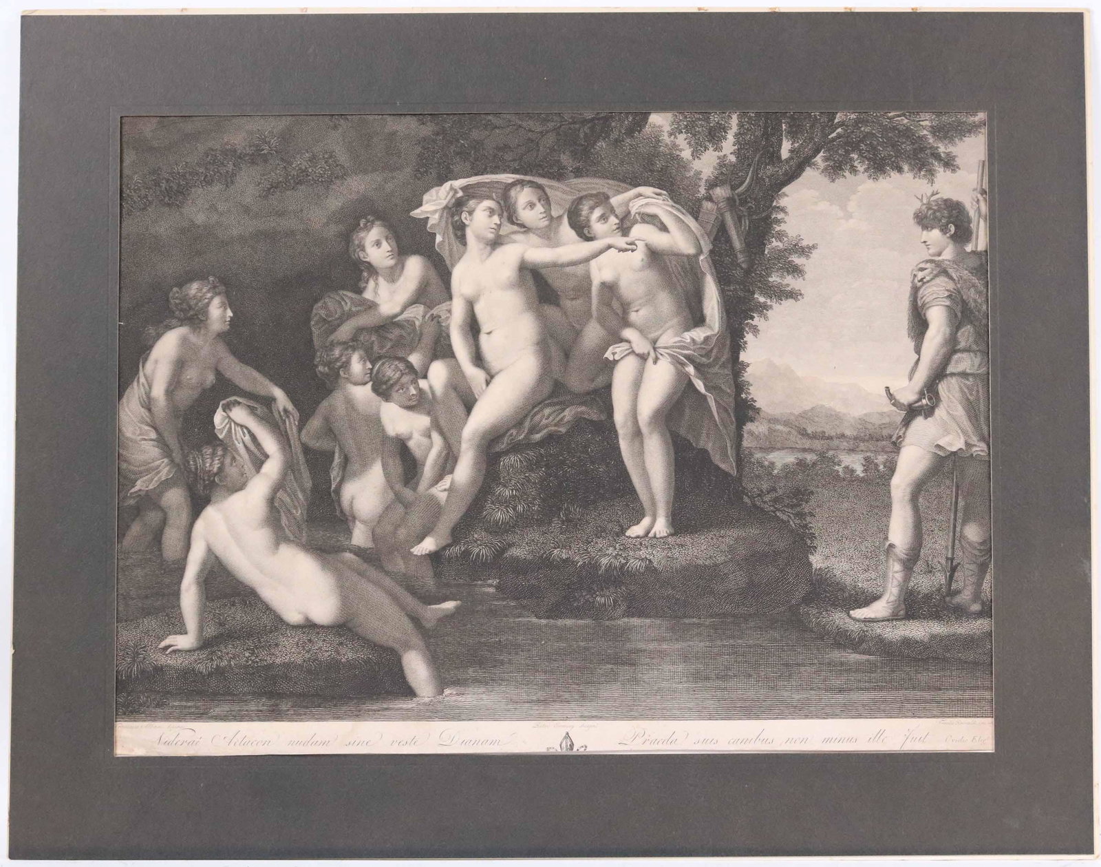 Francesco Albani, Engraving, Classical Nude Women: (Italian, 1578-1660) 17th C. unframed. Sight size: 16-1/2"h x 22-1/2"w