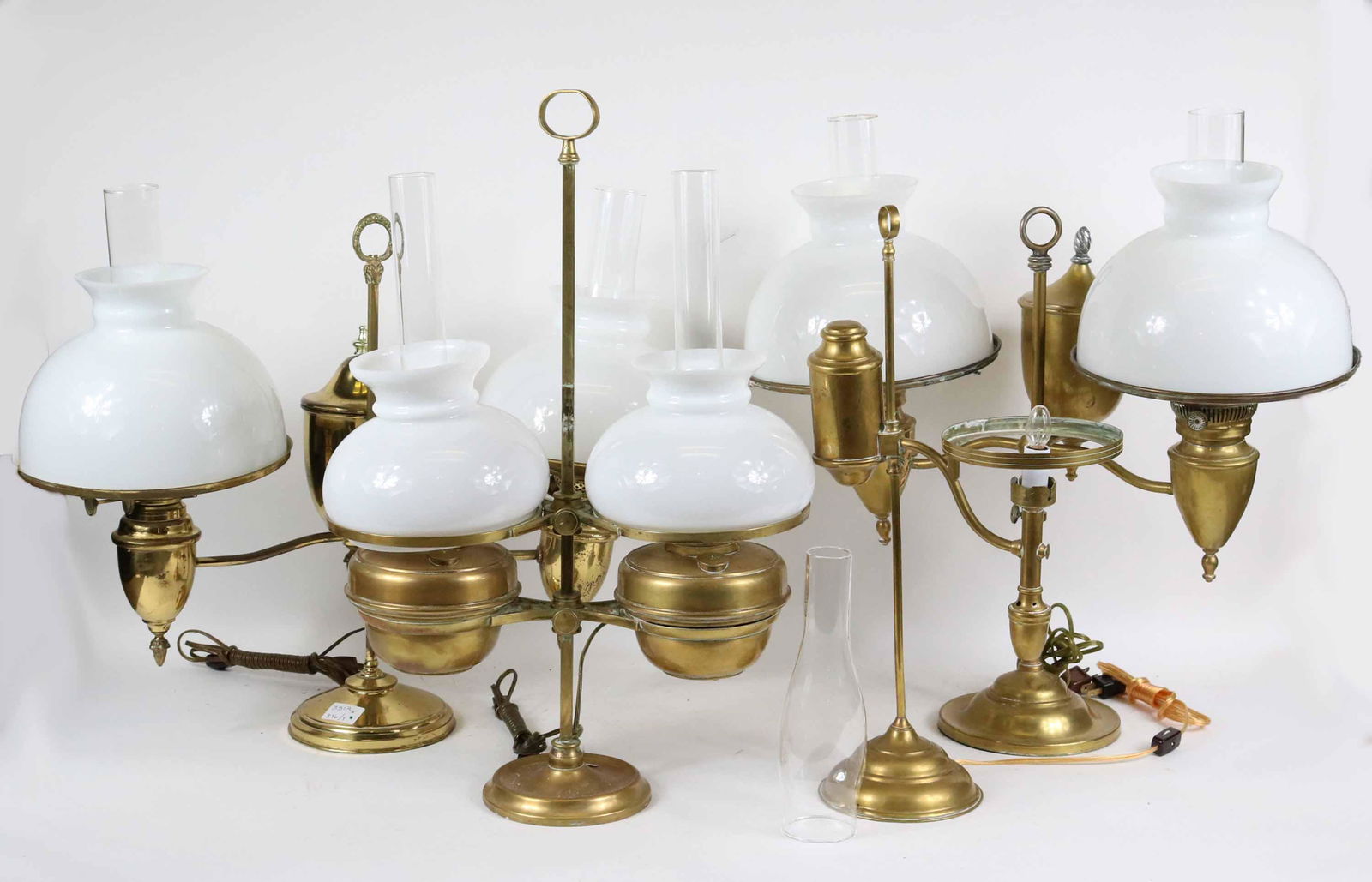 Four Brass Student Lamps (1 of 9)
