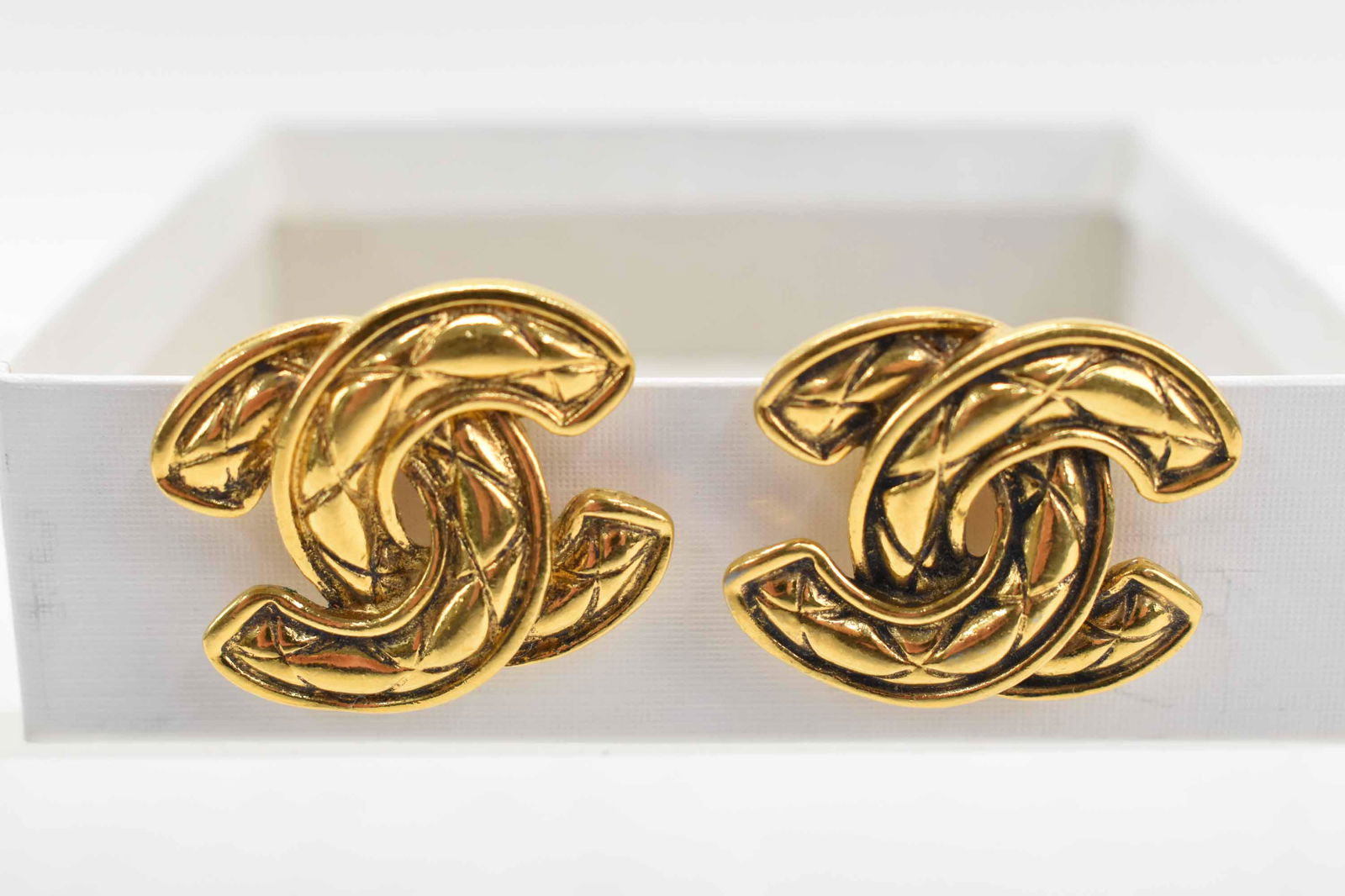 Chanel Gold Tone CC Logo Clip-On Earrings (1 of 7)