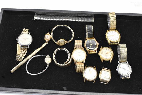 Group of Assorted Vintage Wrist Watches: Group of Assorted Vintage Wrist Watches. Including Baylor supertronic, Benrus, Desta, Gruen 25 Jewel, Nivada, Seiko, Louis, Bulova, and Timex. Used condition, wear, worn, unknown working condition.