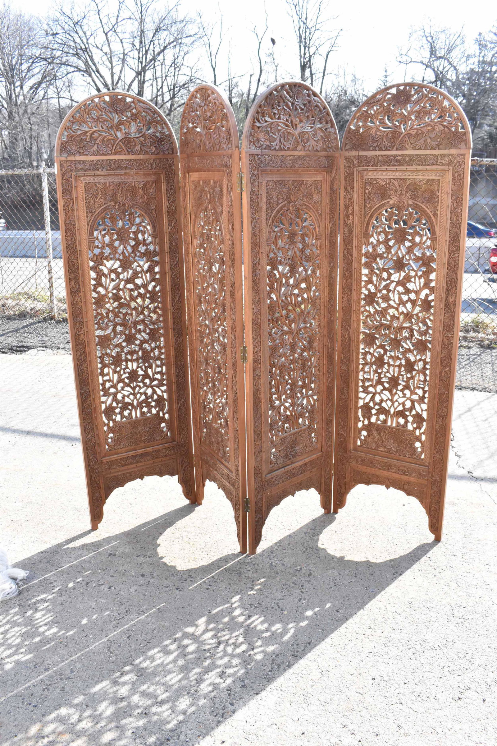 Indian Carved Wood 4 Panel Folding Screen (1 of 7)