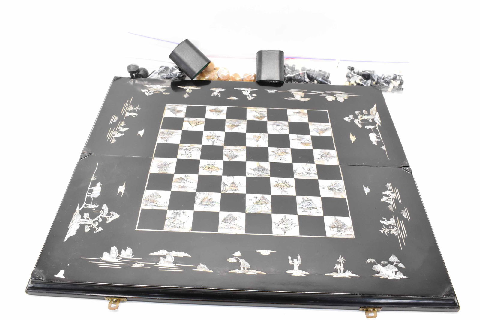 Chinese Lacquer Game Board Mother of Pearl Inlay (1 of 11)