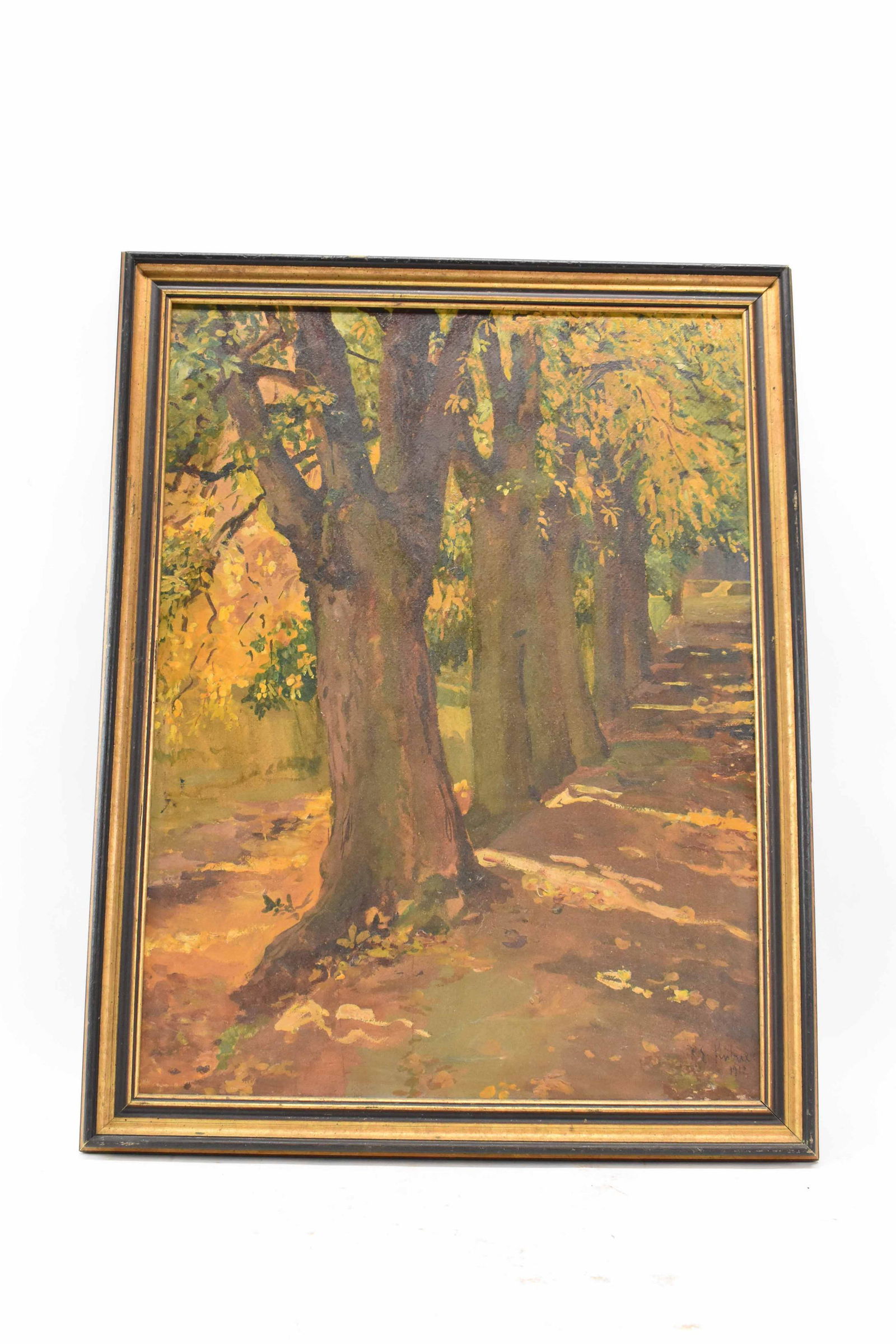 Oil on Board of Tree Lined Road in Autumn (1 of 6)