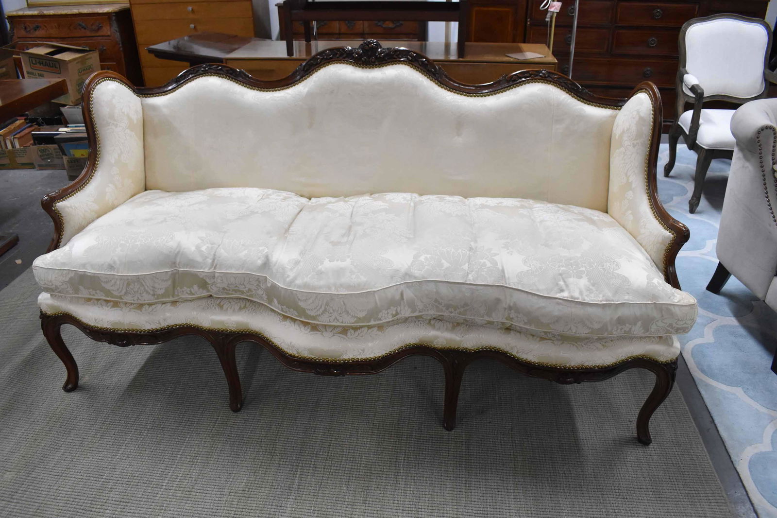French Provincial Silk Upholstered Sofa (1 of 12)