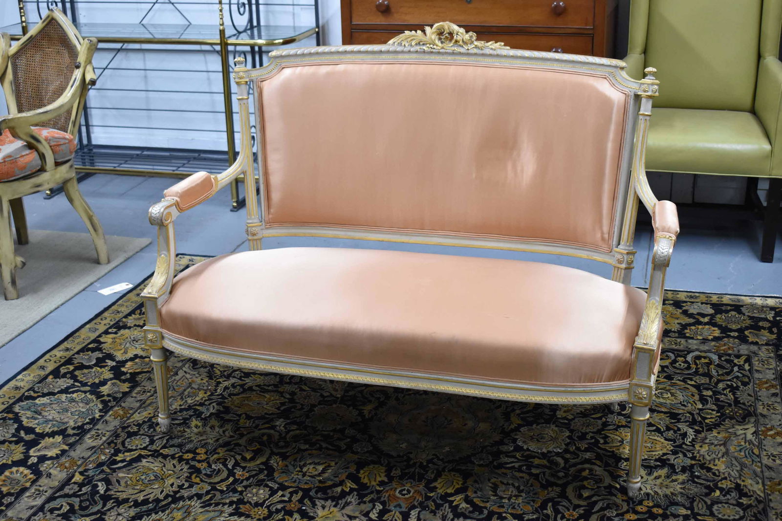 Louis XVI Style Upholstered Settee (1 of 8)