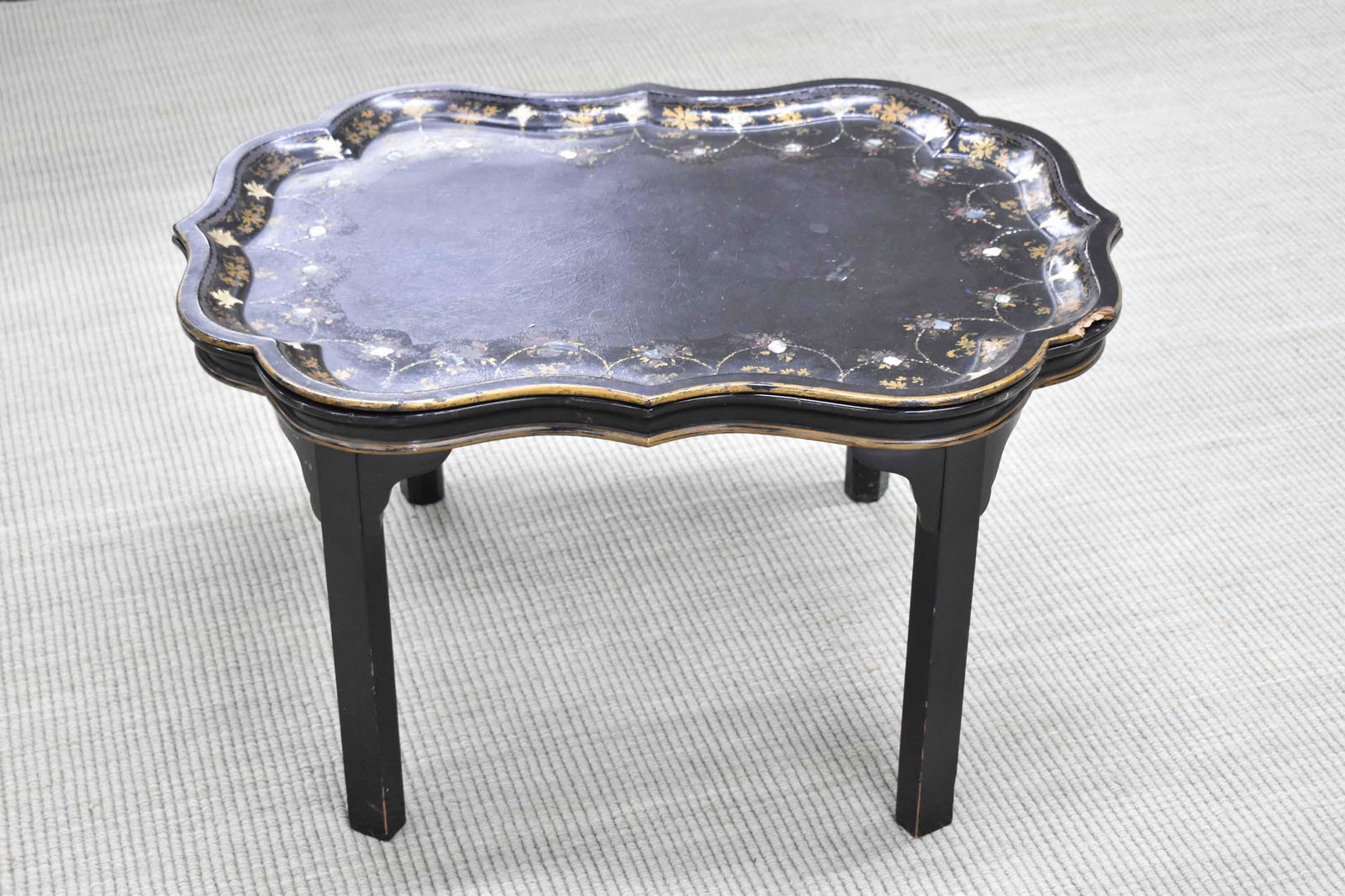 Black Lacquer Papier Mache Tray Table (1 of 8)