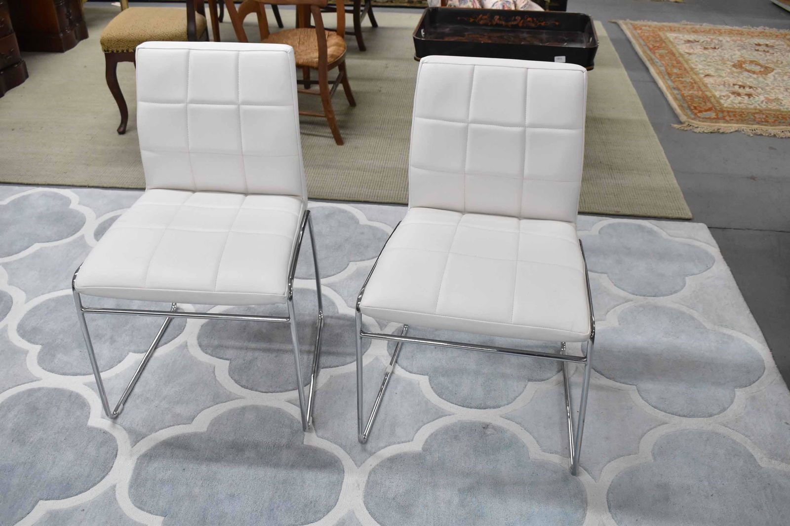 Pair of Modern White Leather Side Chairs (1 of 8)