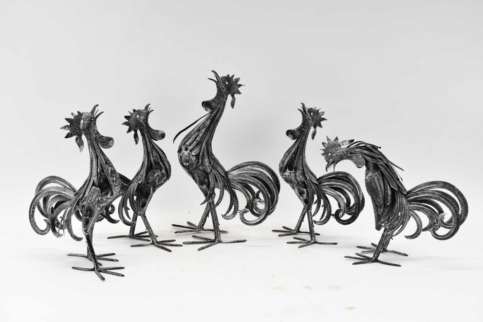 Five Hand Wrought Metal Rooster Sculptures (1 of 5)
