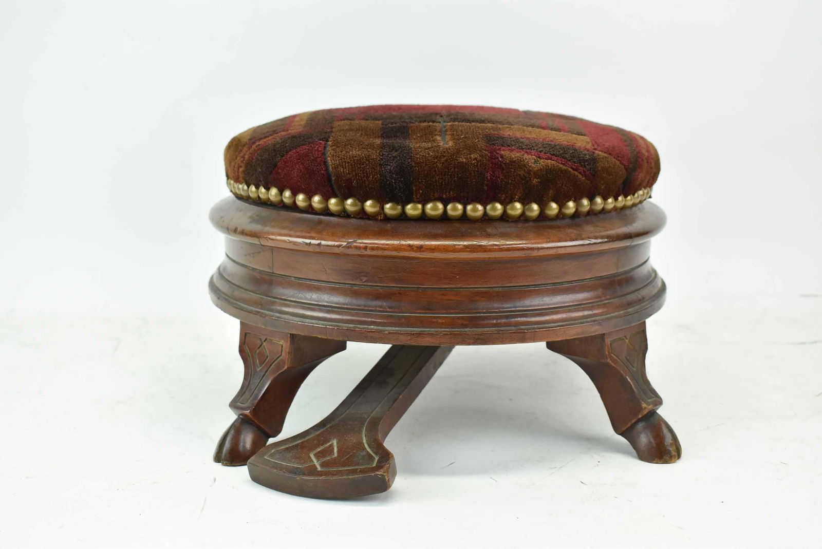 Antique Victorian Walnut Footstool Spittoon (1 of 8)