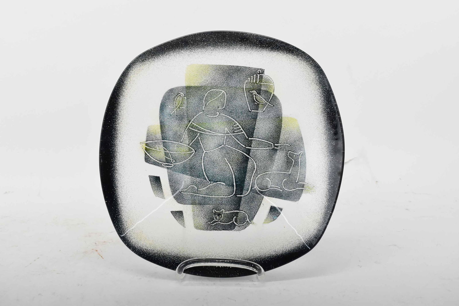 Maurice Heaton Fused Art Glass Etched Bowl (1 of 5)