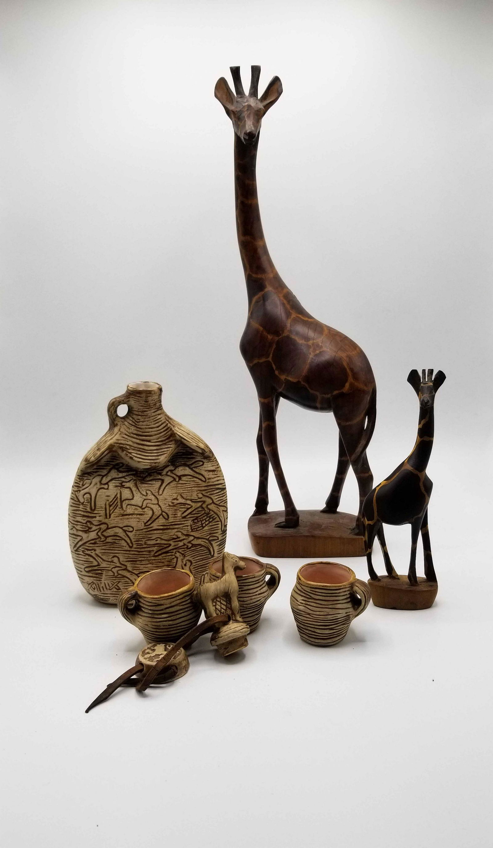 Ceramic Canteen & Hand Carved Wood Giraffes (1 of 18)