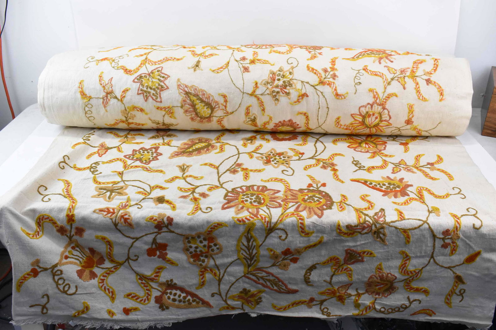 45 yds Orange & Yellow Crewel Embroidered Fabric (1 of 2)