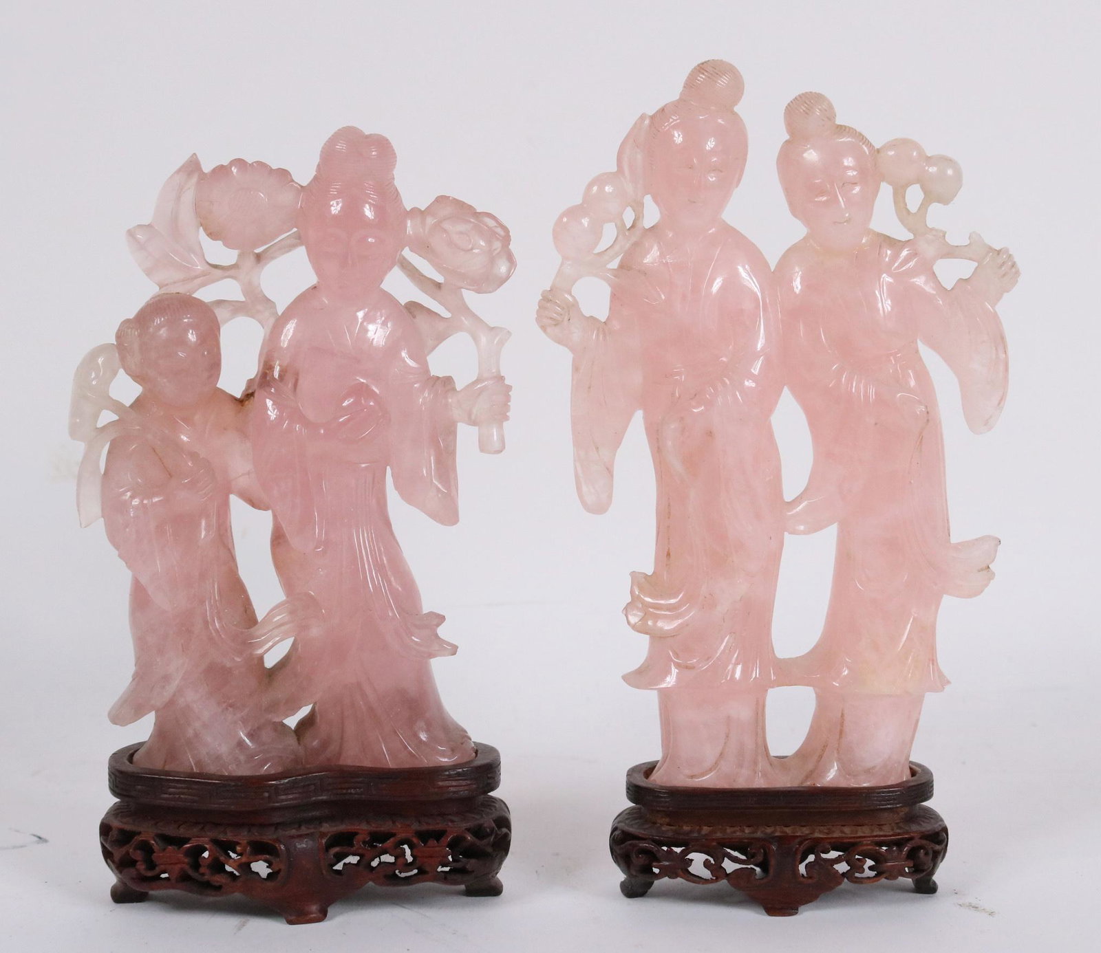 Two Chinese Rose Quartz Figures of Woman (1 of 4)