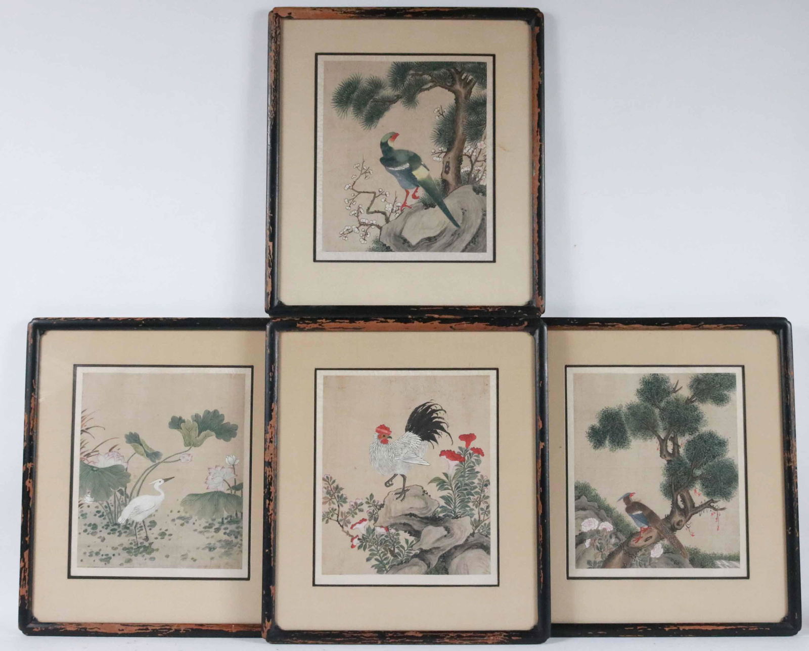 Four Chinese Watercolors on Fabric of Birds (1 of 9)