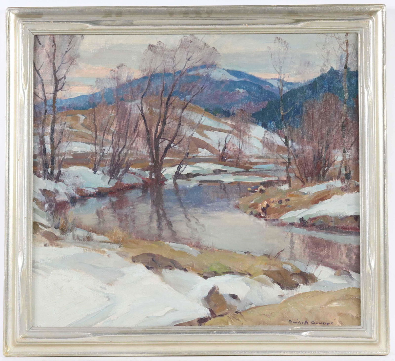Emile A. Gruppe, Oil on Canvas, Winter Riverscape (1 of 6)