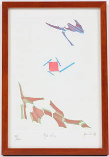 Achille Perilli, Aquatint Etching, Abstract: (Italian, b. 1927) 1994, signed in pencil l.r., numbered 70/100. Sight size: 9"h x 6"w Overall: 9-3/4"h x 7"w Provenance: Property from a Private New York and Italy Collection