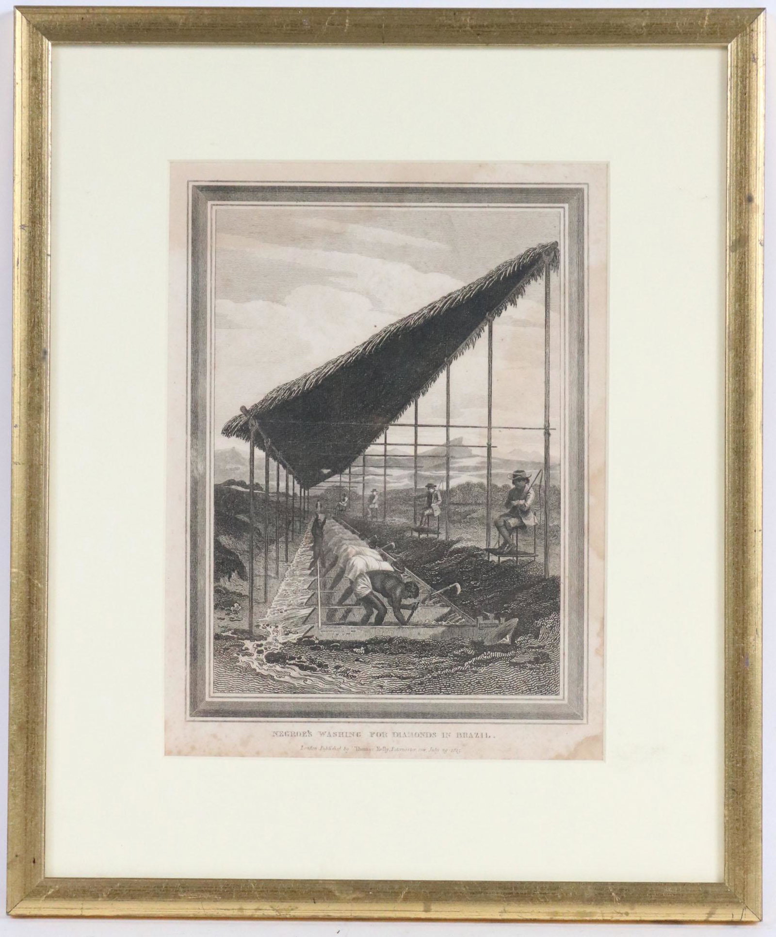 Engraving, Negroes Washing for Diamonds in Brazil: On paper. London published by Thomas Kelly, July 29, 1815. Provenance: Verso stamped Andrew Jacobson Marine Antiques, Arlington, MA. Property from a Private East Coast Collection Sight 9"h x 6-5/8"w a