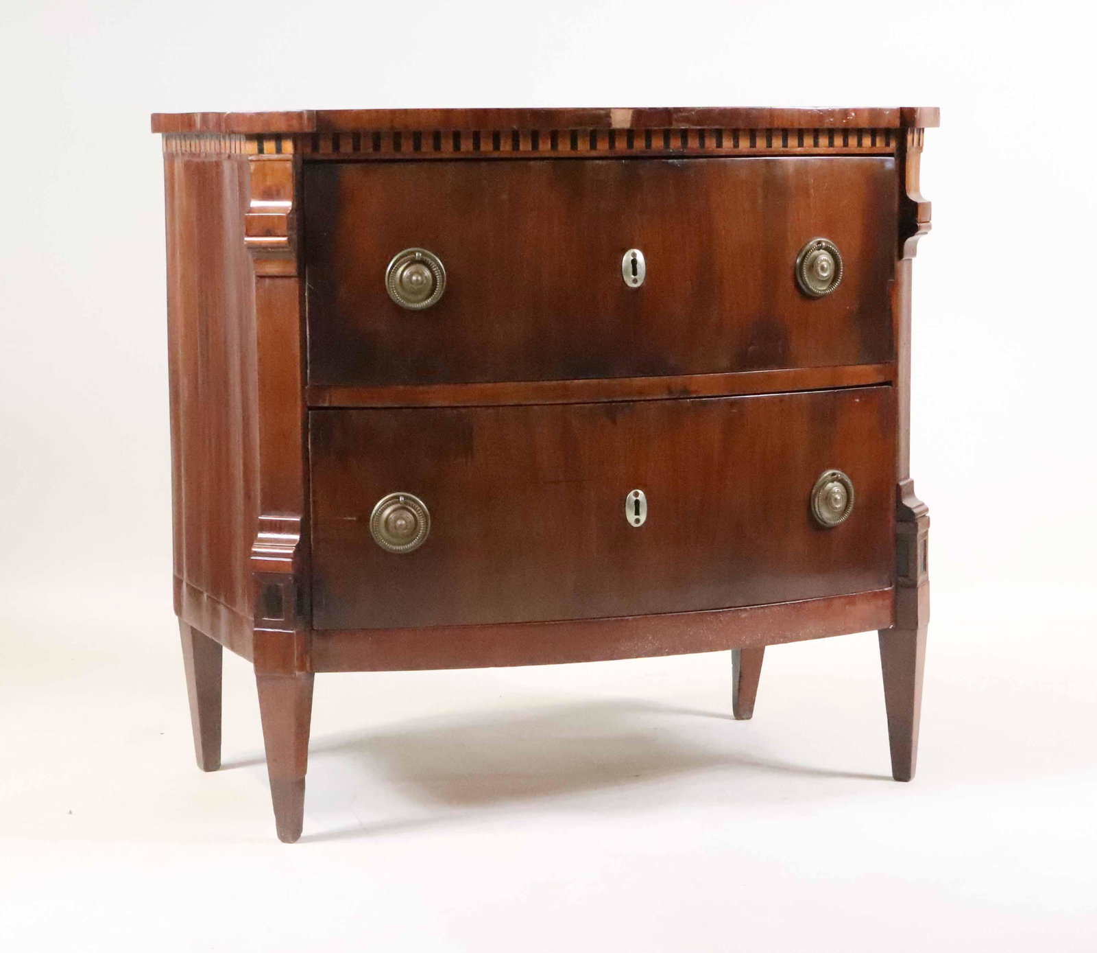Neoclassical Inlaid Mahogany Small Commode, Dutch: Late 18/19th C. Losses. 32"h x 34"w x 20"d