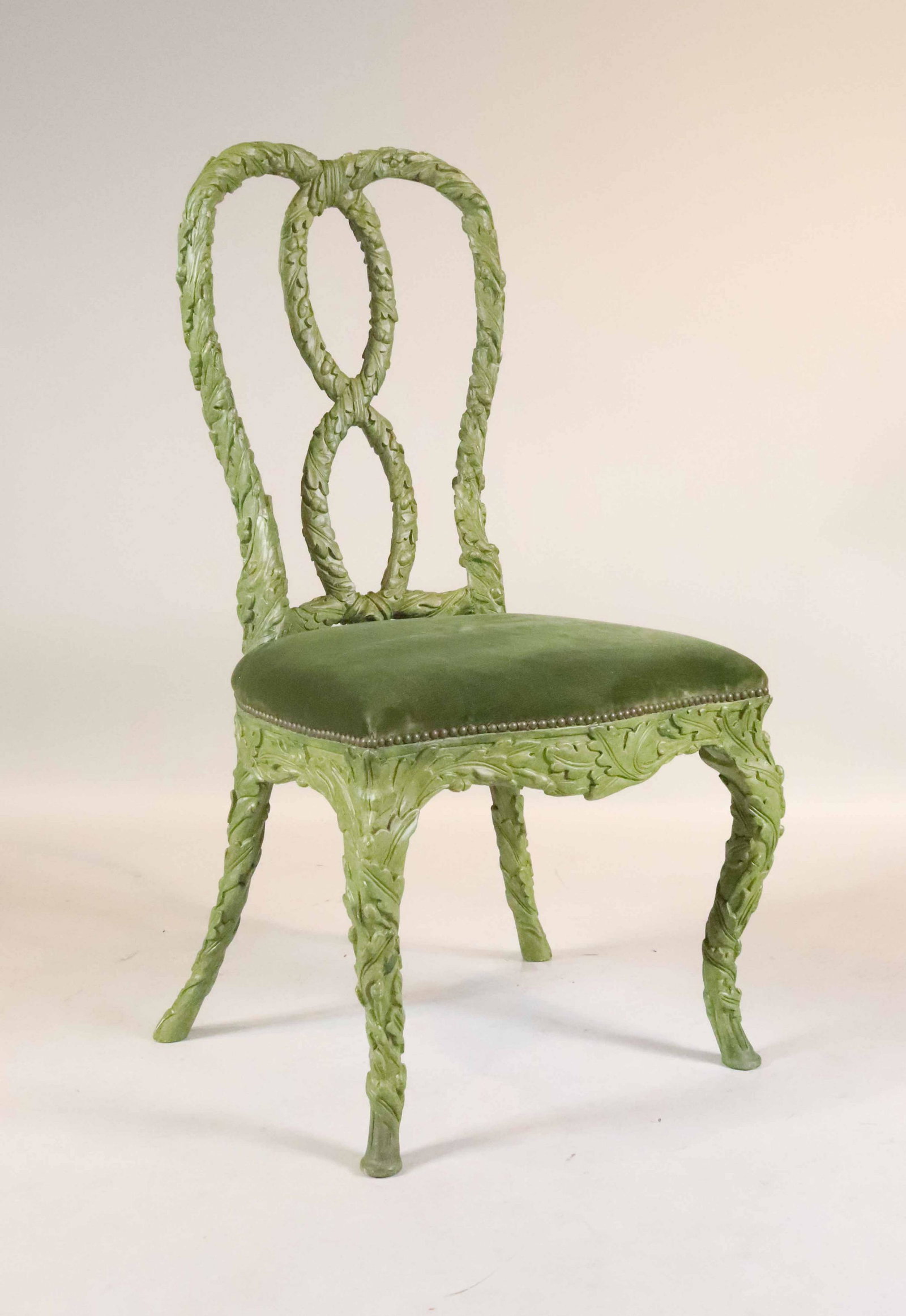 Queen Anne Style Carved Verdigris Chair (1 of 8)