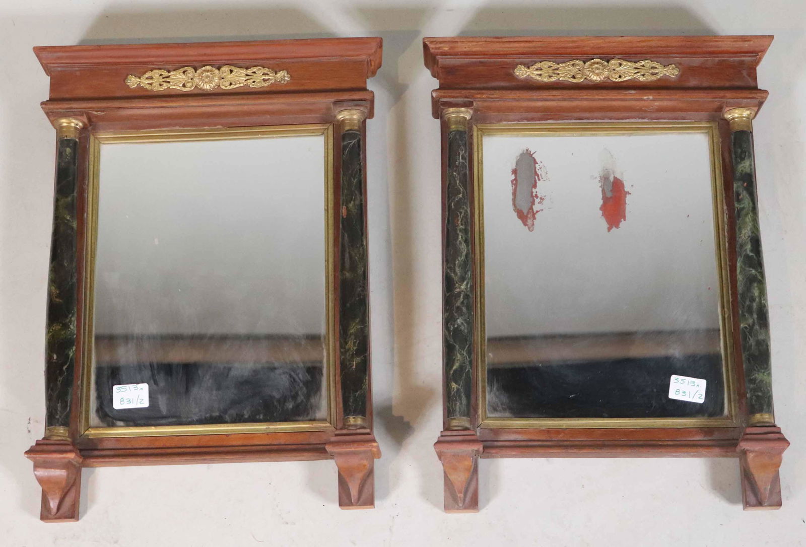 Pair of Empire Bronze-Mounted Mahogany Mirrors (1 of 6)