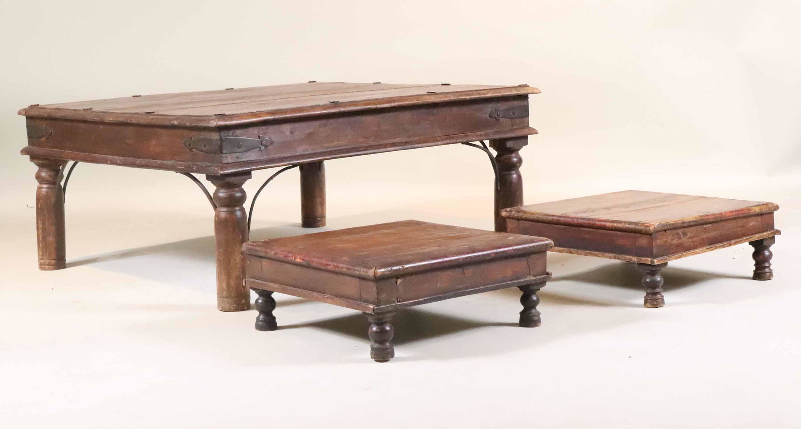 Rustic Wrought-Iron Mounted Wood Square Low Table (1 of 9)