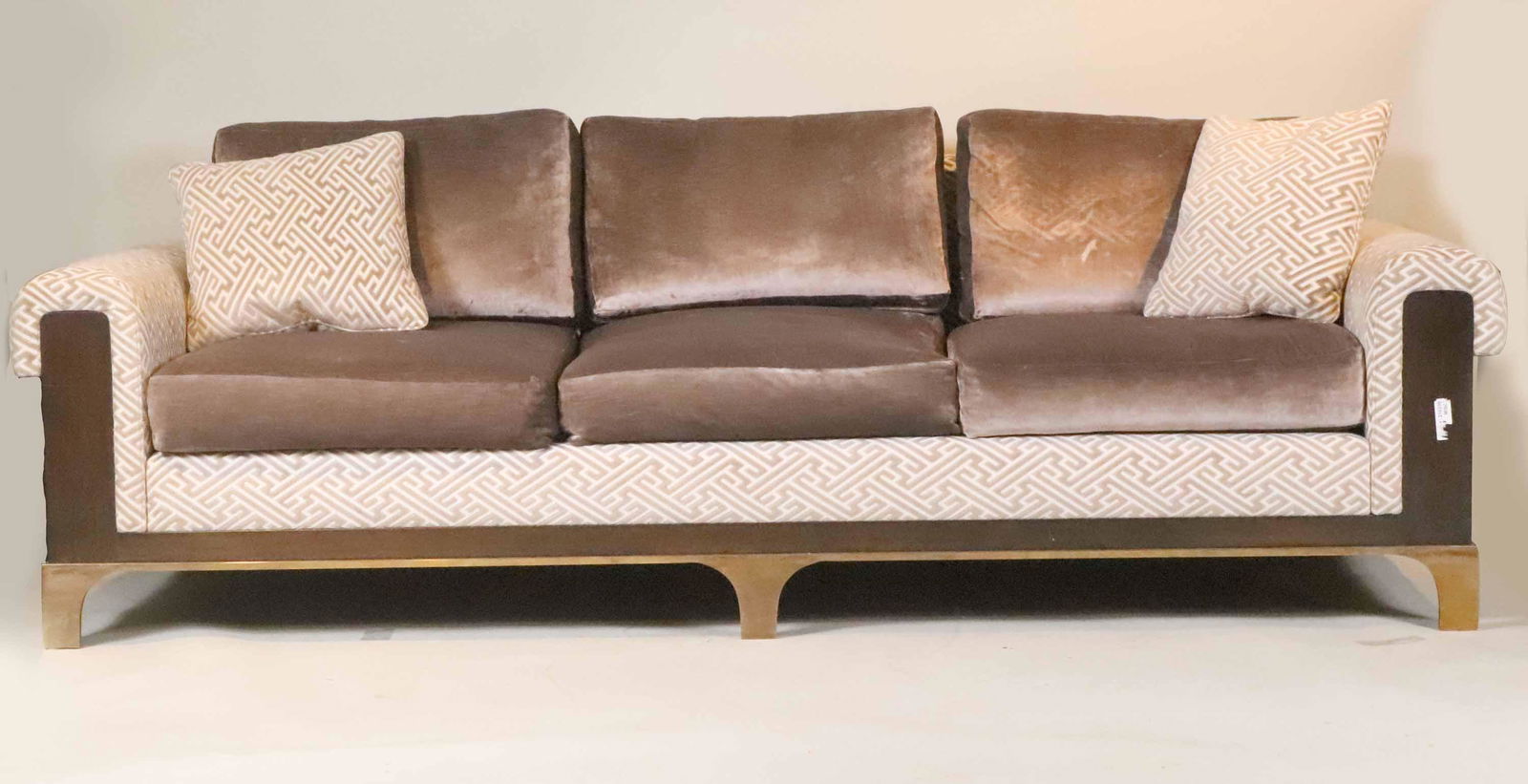 Modern Grey Velvet Upholstered and Bronze Sofa (1 of 8)