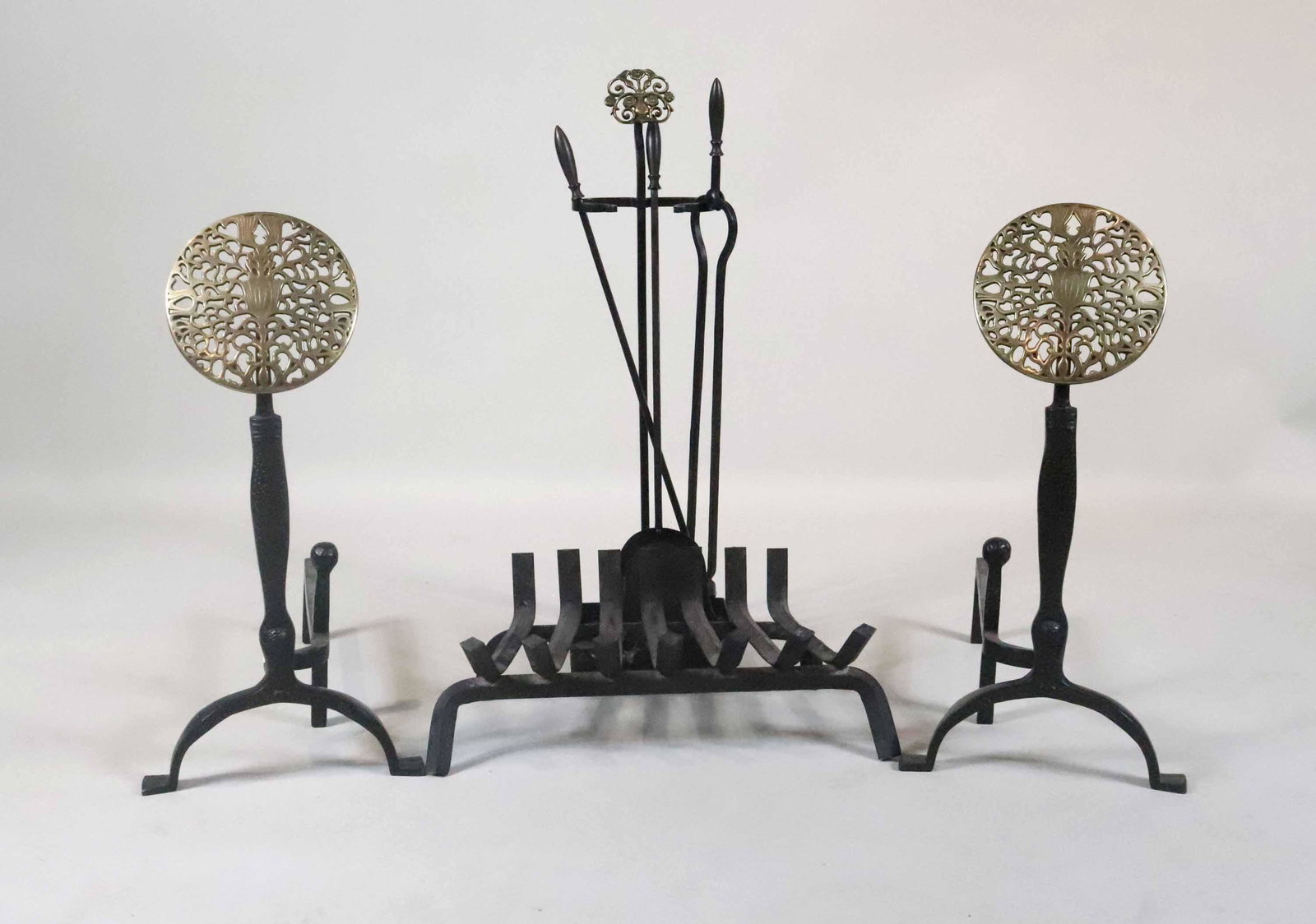 Pair of Modern Pierced Brass and Iron Andirons (1 of 8)