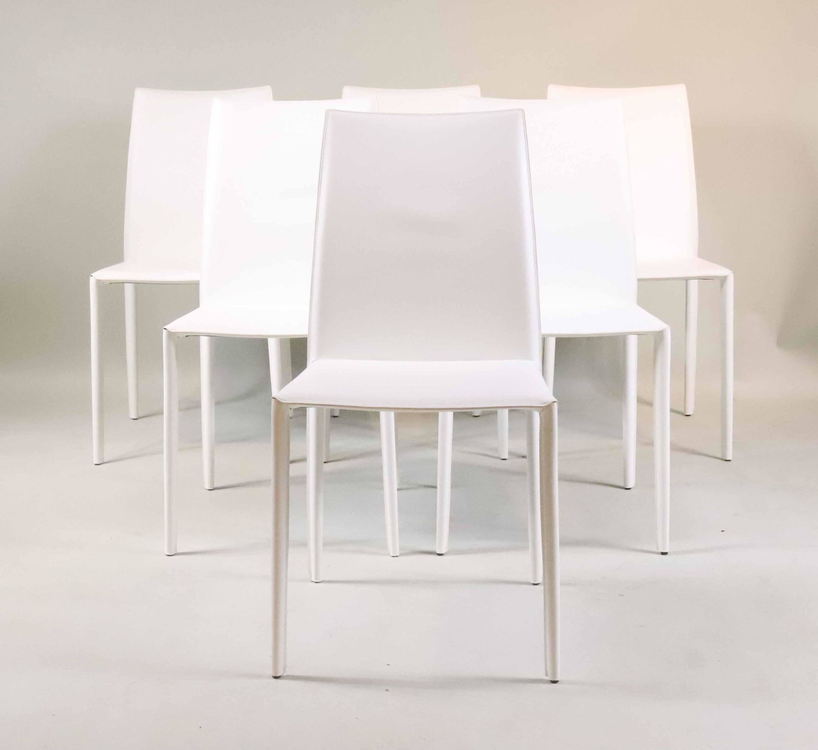 Six White Leather Dining Chairs (1 of 8)