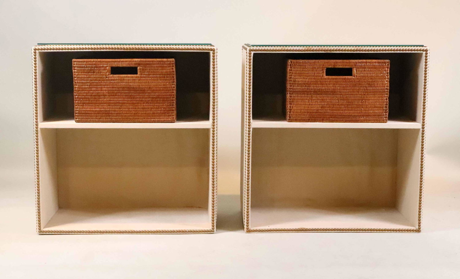 Pair of Modern Beige-Fabric Nightstands (1 of 9)
