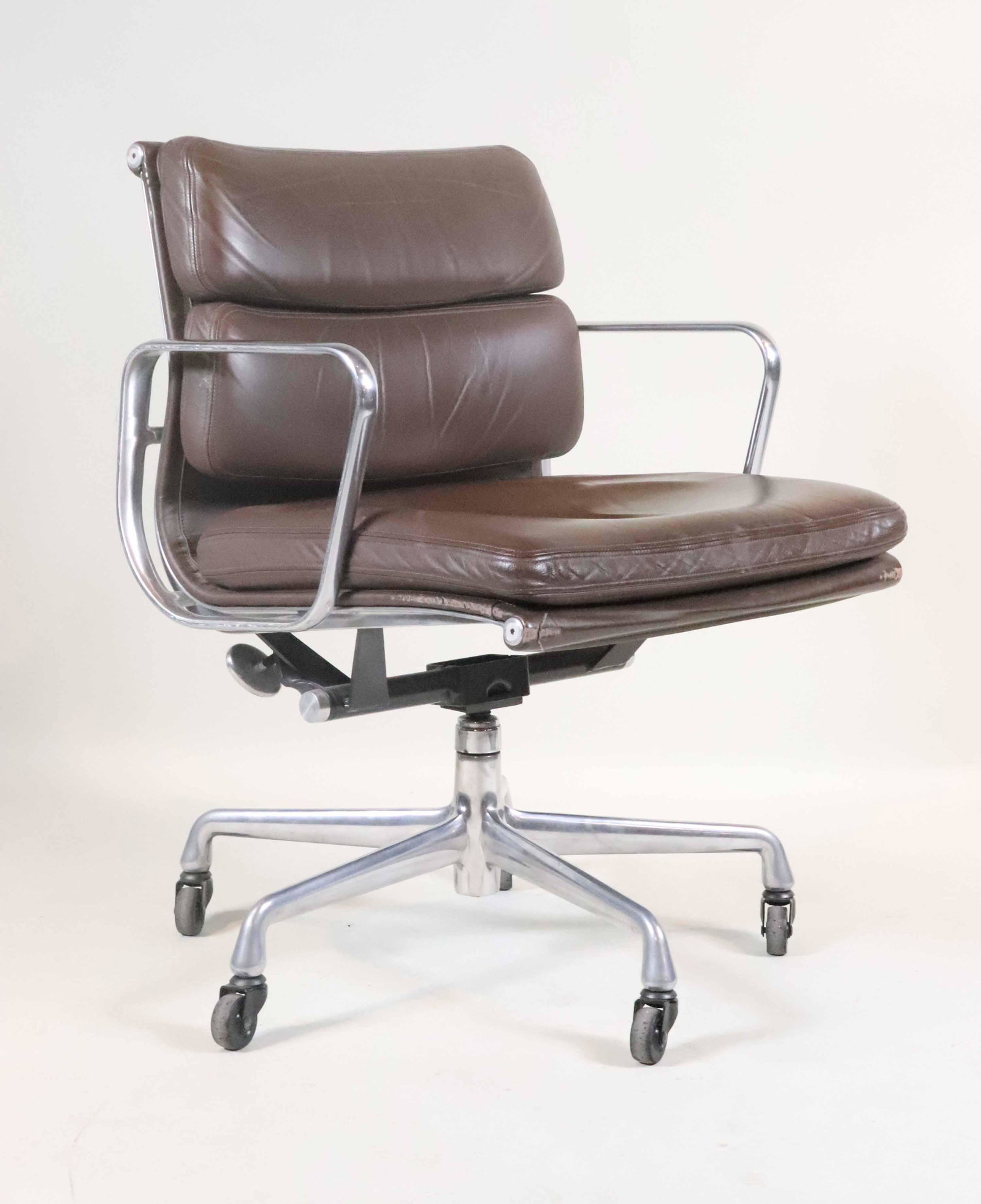Brown Leather and Chrome Rolling Office Chair (1 of 6)