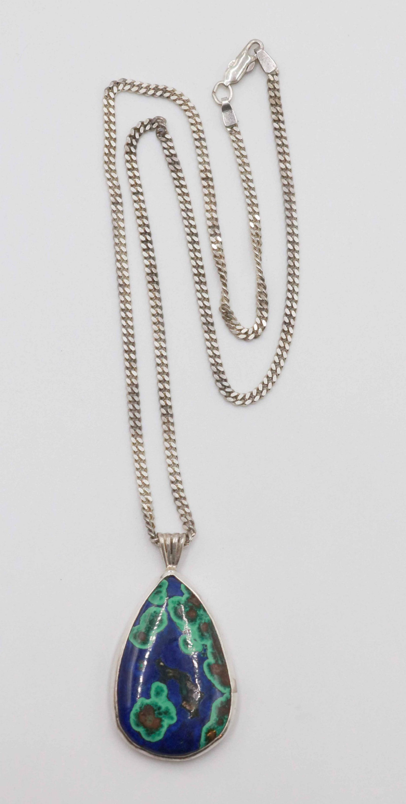 Sterling Silver Azurite Malachite Pendant w/Chain (1 of 4)