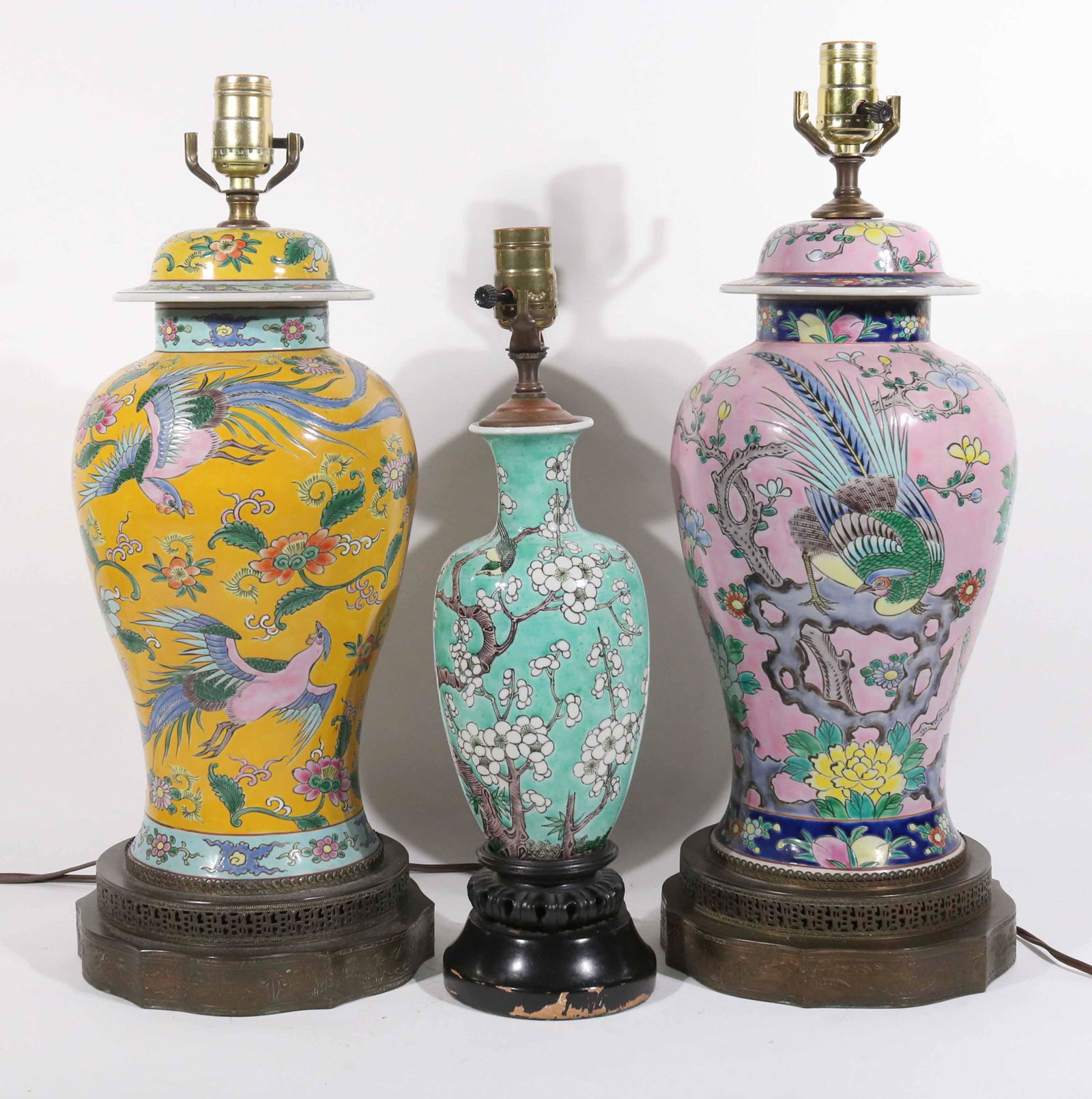 Three Chinese Porcelain Famille Rose Lamps (1 of 6)
