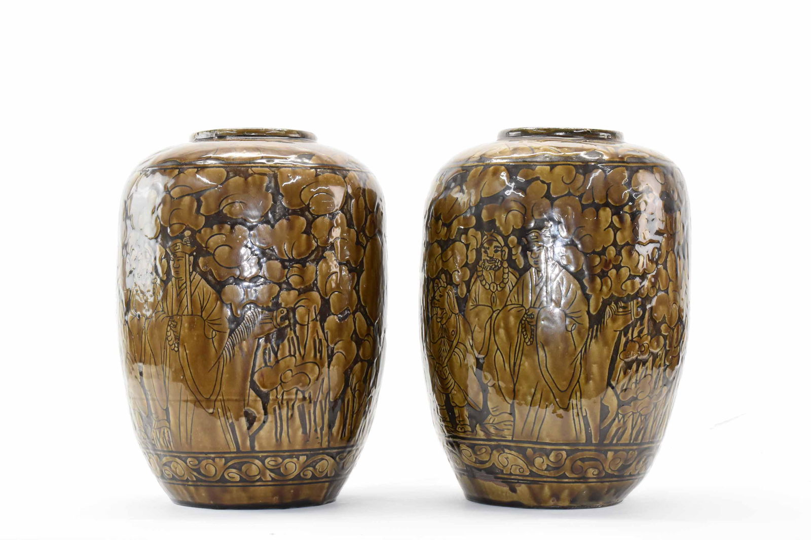 Pair of Chinese Brown Glazed Earthenware Vases (1 of 5)