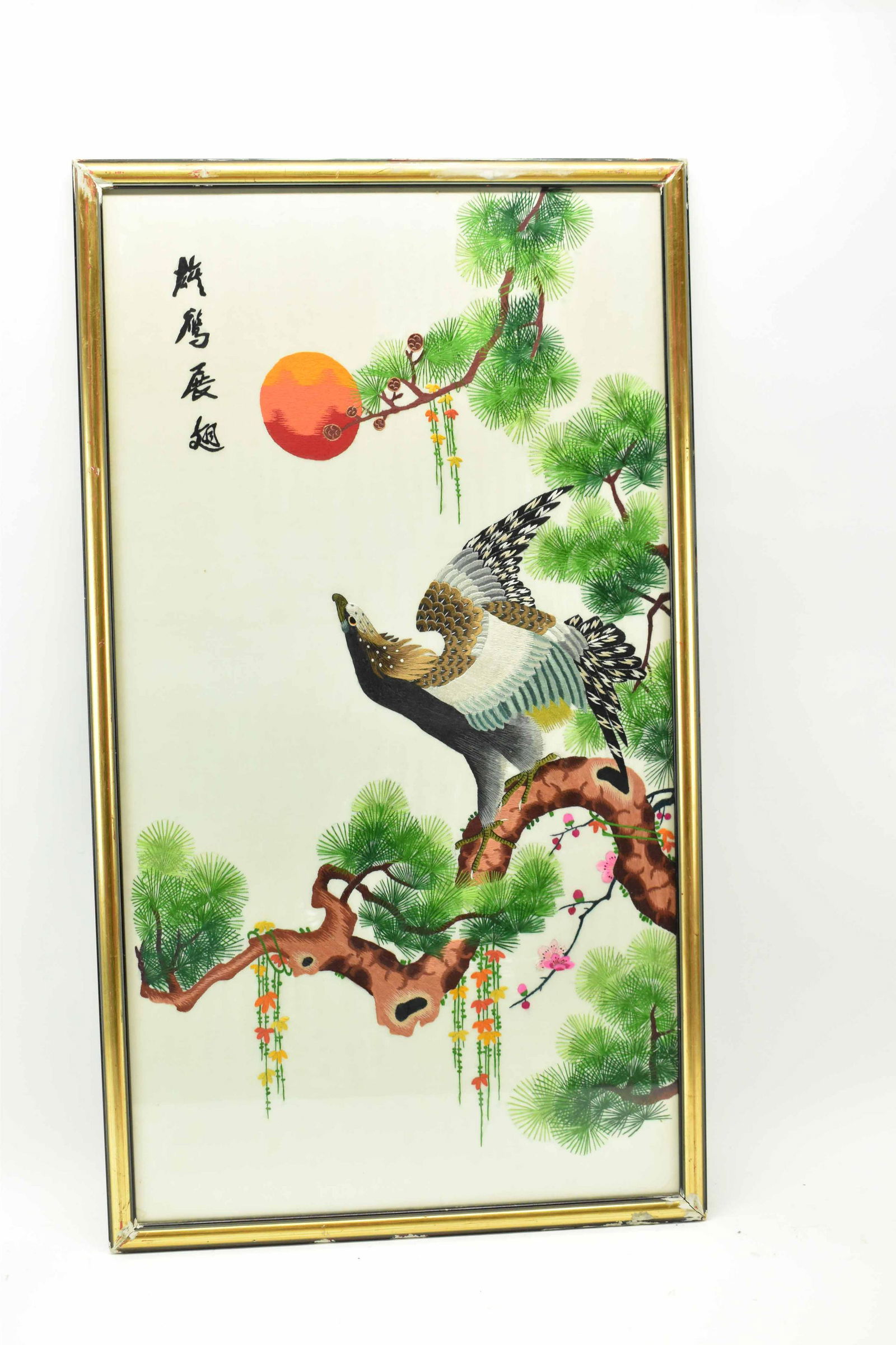 Japanese Embroidery of Eagle Perched on Pine Tree (1 of 14)