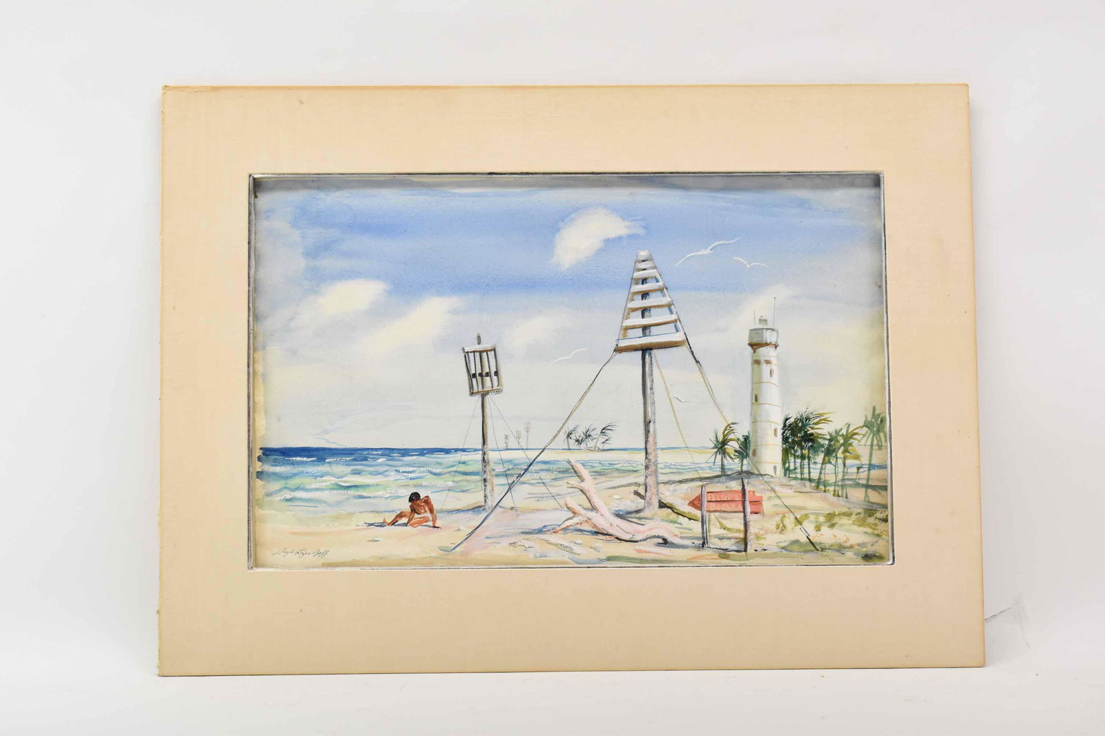 Lloyd Lozes Goff Mixed Media on Paper of Beach (1 of 6)