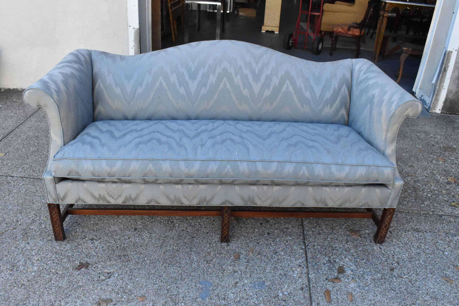 Chippendale Style Blue-Upholstered Mahogany Sofa (1 of 9)