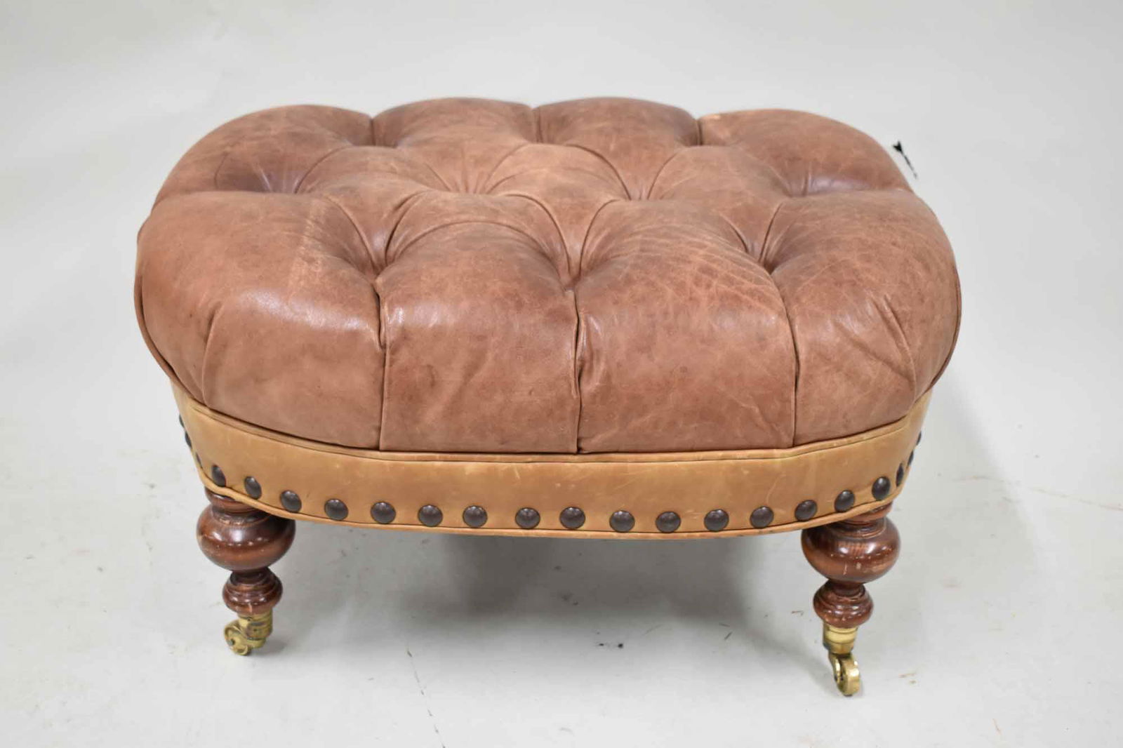Leather Tufted Oval Ottoman (1 of 5)