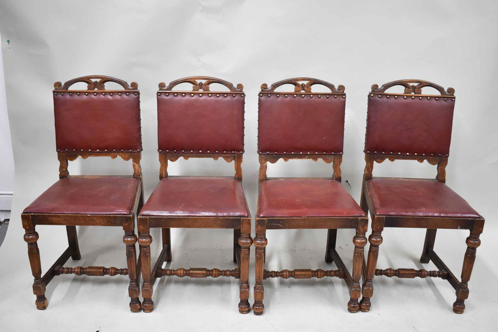 Set of 4 Jacobean Style Leather Side Chairs (1 of 5)