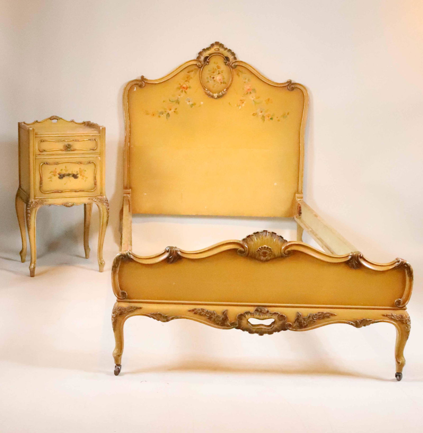 Louis XV Style Painted Bedside Commode and Bed (1 of 14)